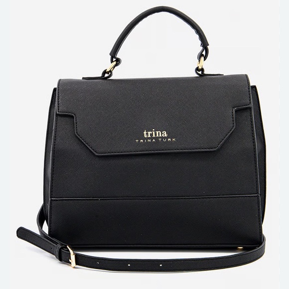 Sleek Sophisticated Trina Turk Black Handbag or Crossbody with Gold Hardware - Picture 1 of 11